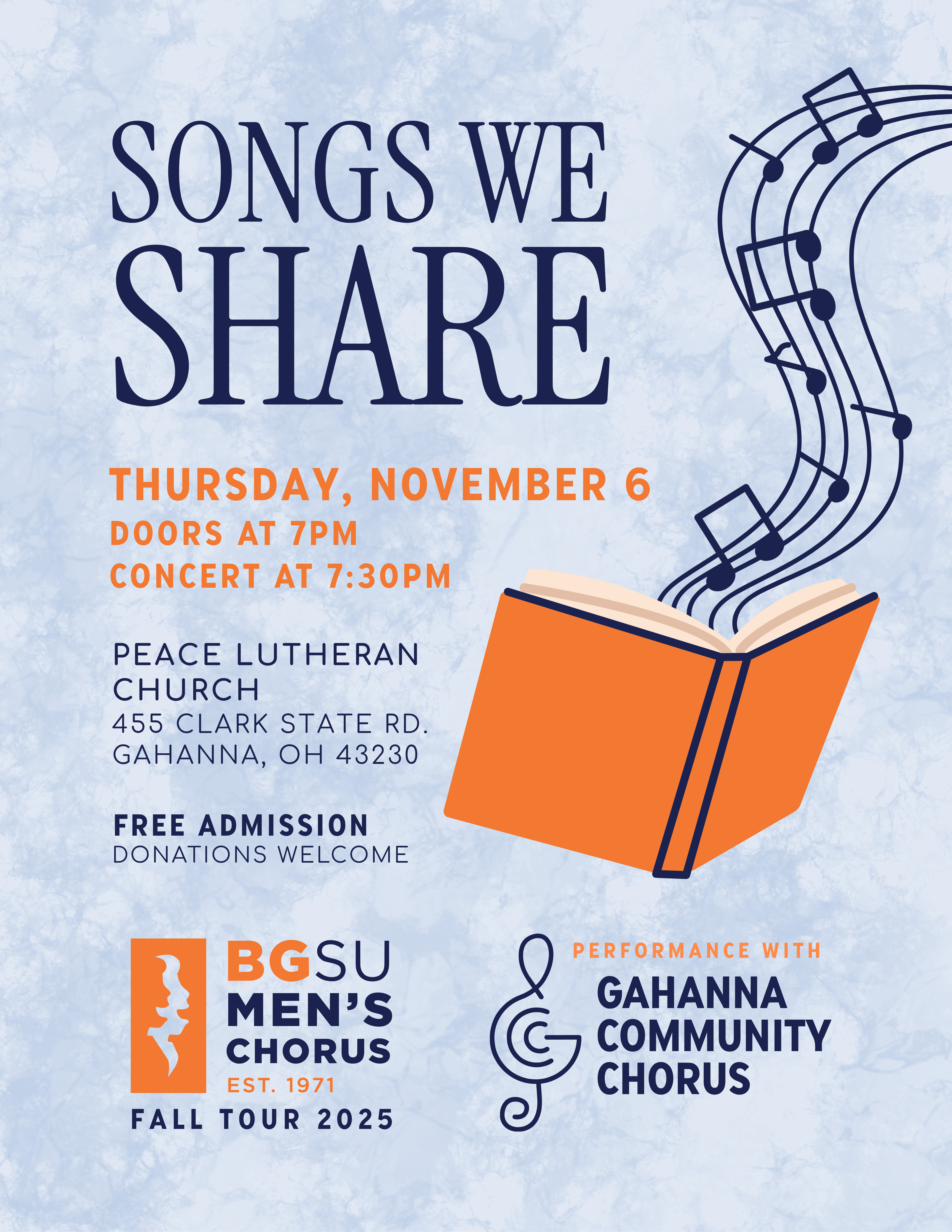 Poster of the Songs we Shared concert performed by the Gahanna Community Chorus